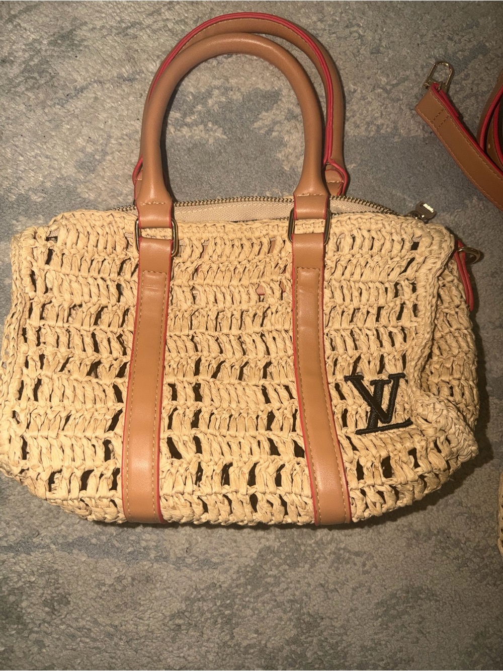Raffia Tote with Tan Trim